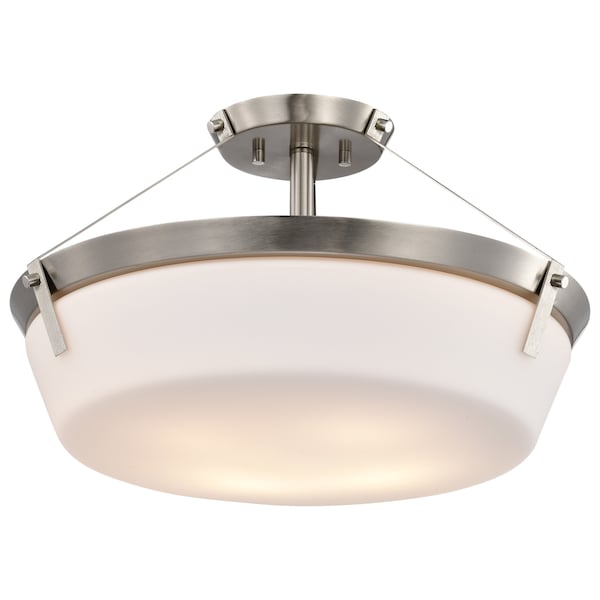 Rowen 4-Light Semi Flush Brushed Nickel Etched White Glass